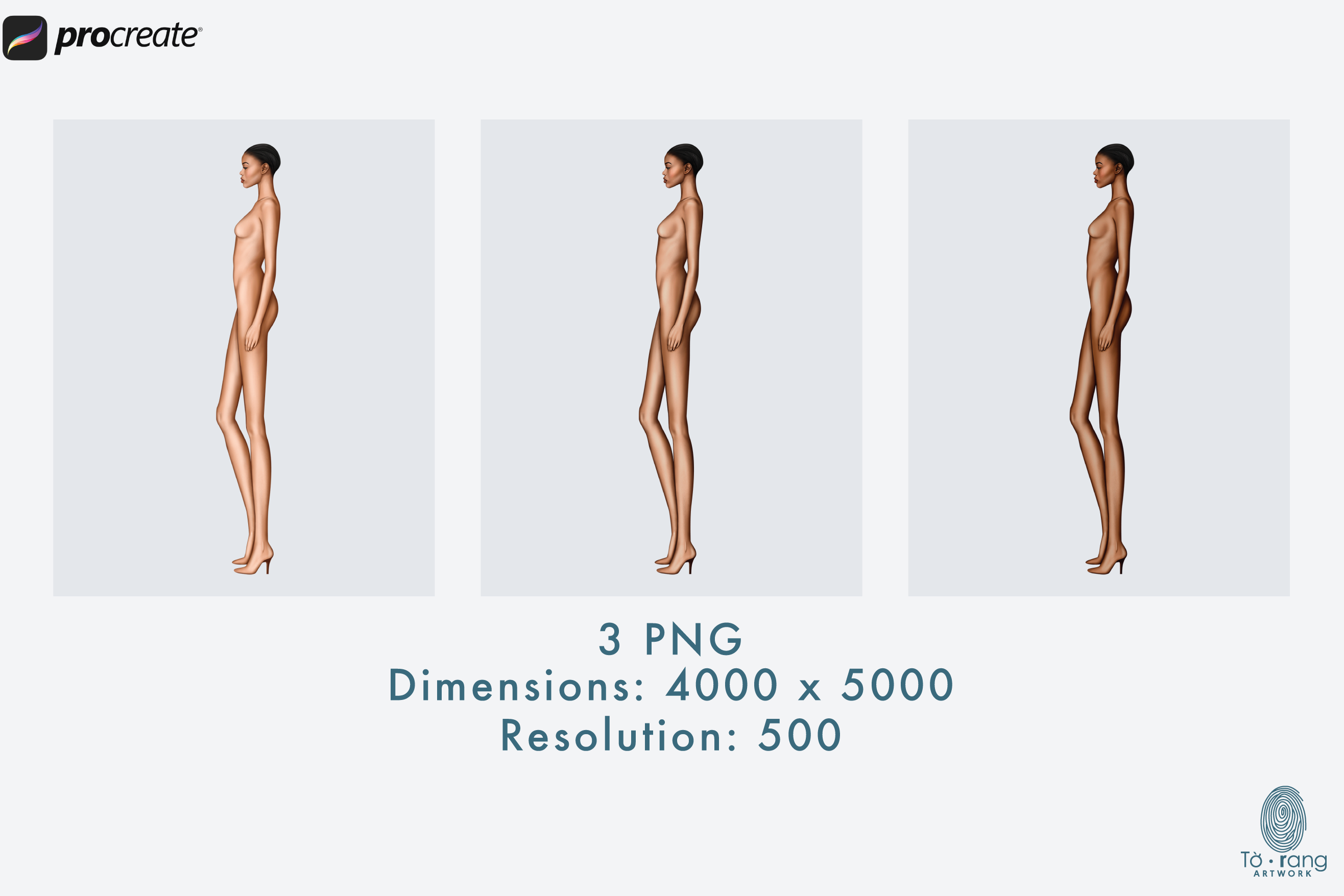 Female Fashion Croquis Templates, Side View, 10 Head Fashion Figure, 3 Different Dark Skin Tones Color - Image 3
