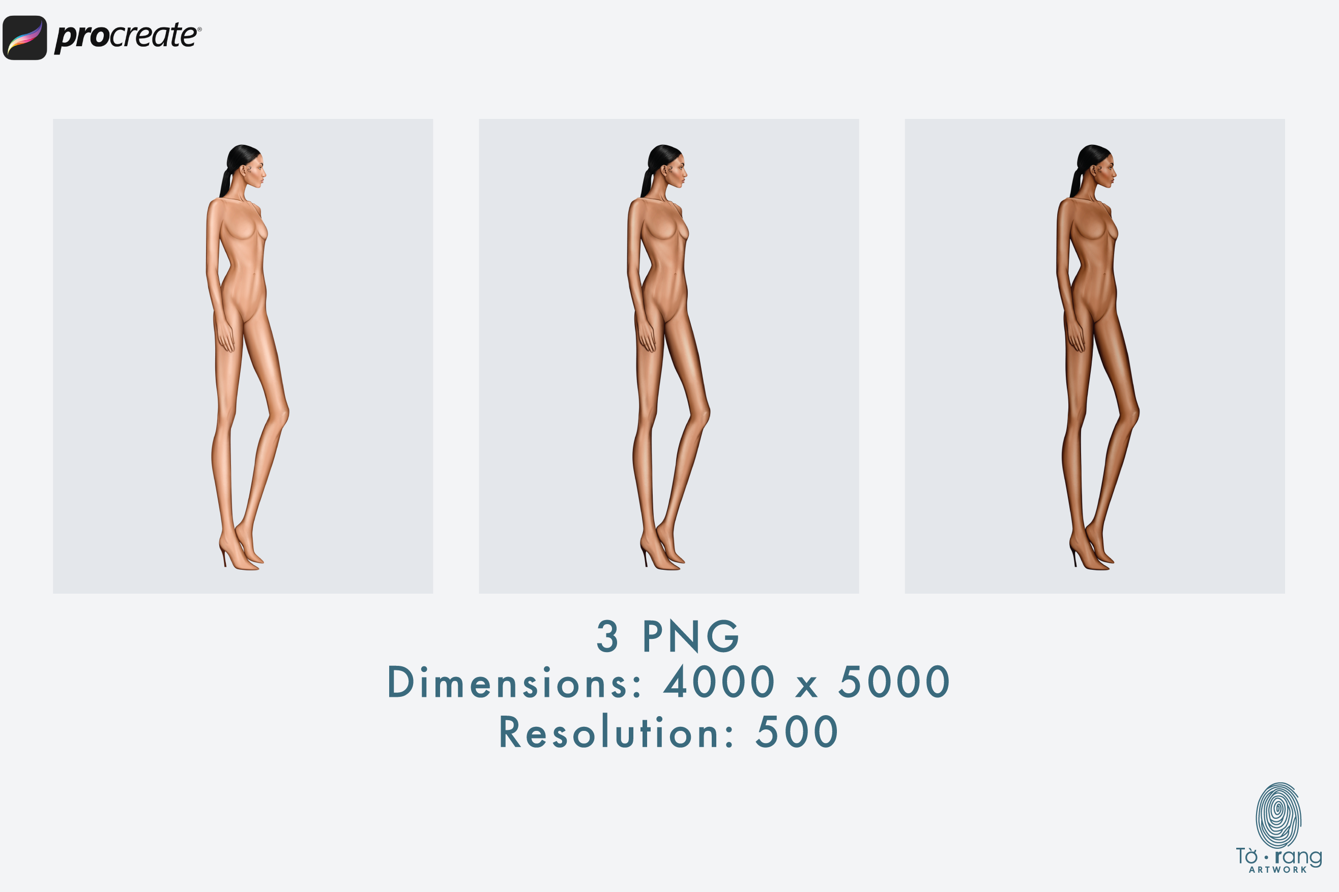 Female Fashion Croquis Templates, 10 Head Fashion Figure, 3 Different Dark Skin Tones Color - Image 3