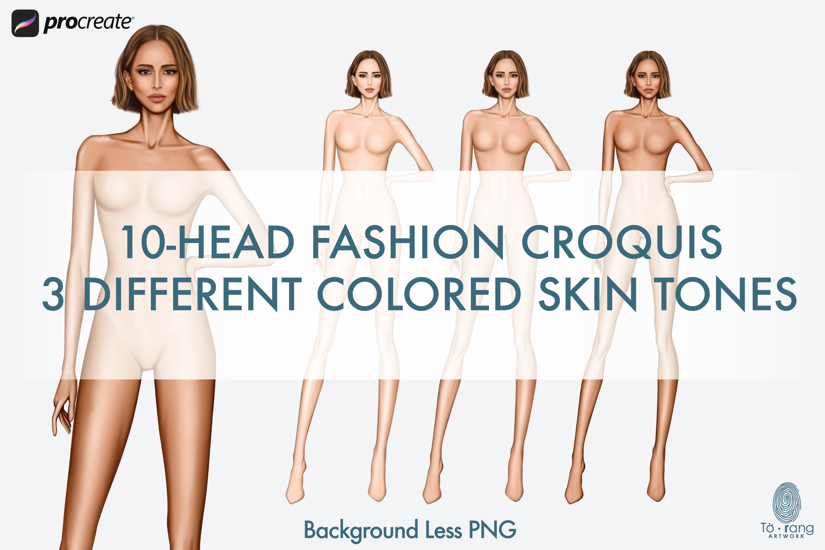 Female Fashion Figure Templates, 10 Head Fashion Croquis, 3 Different Colored Skin Tones - Image 2