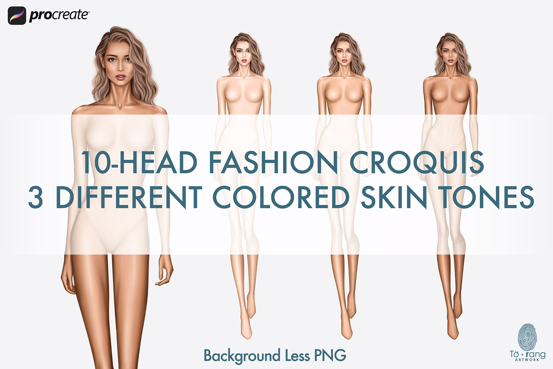 5 Female Fashion Croquis Templates - 10 Head Fashion Figure - Light, Medium, Tan Skin Tones Color - Image 5