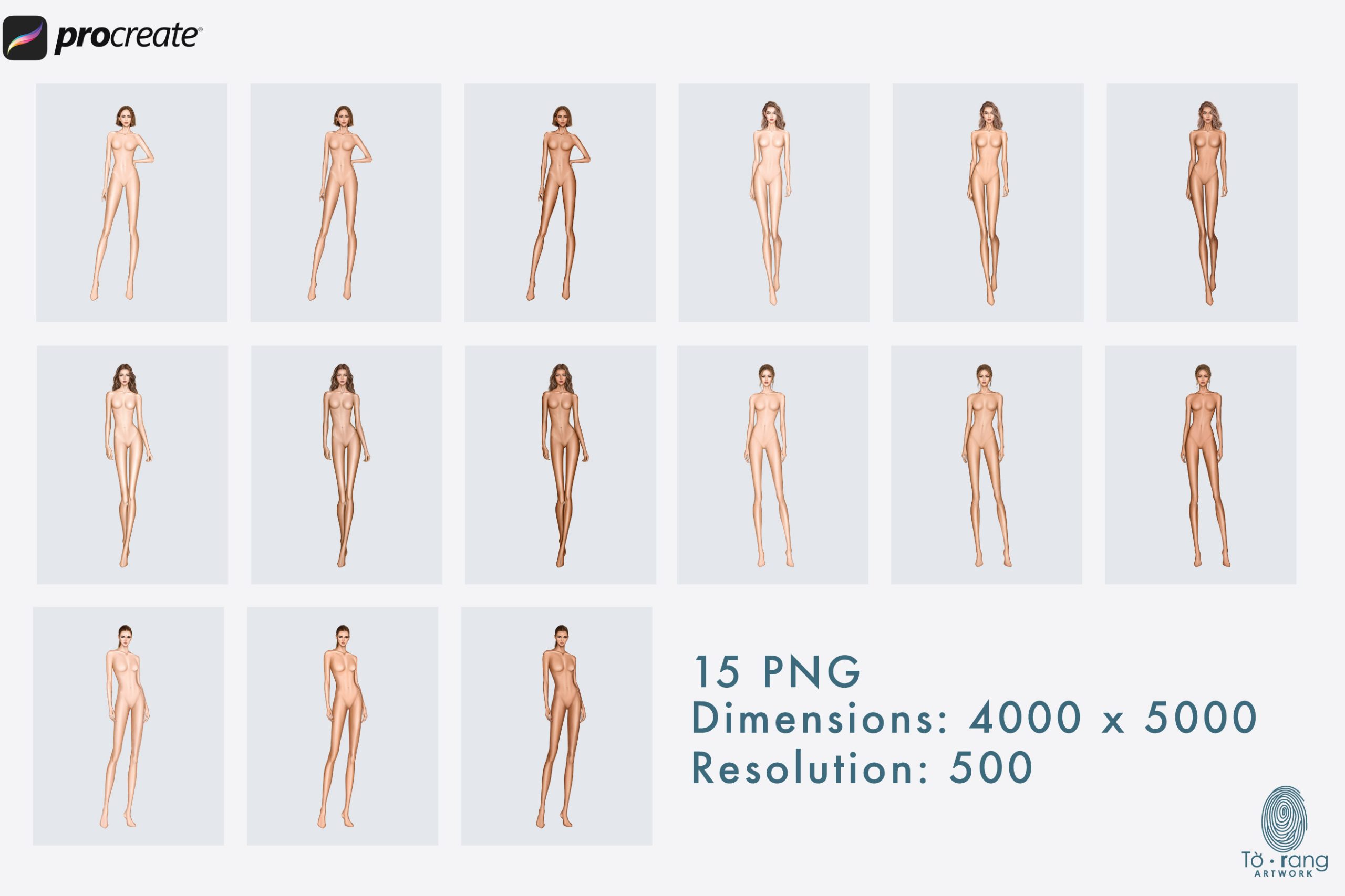 5 Female Fashion Croquis Templates - 10 Head Fashion Figure - Light, Medium, Tan Skin Tones Color - Image 4
