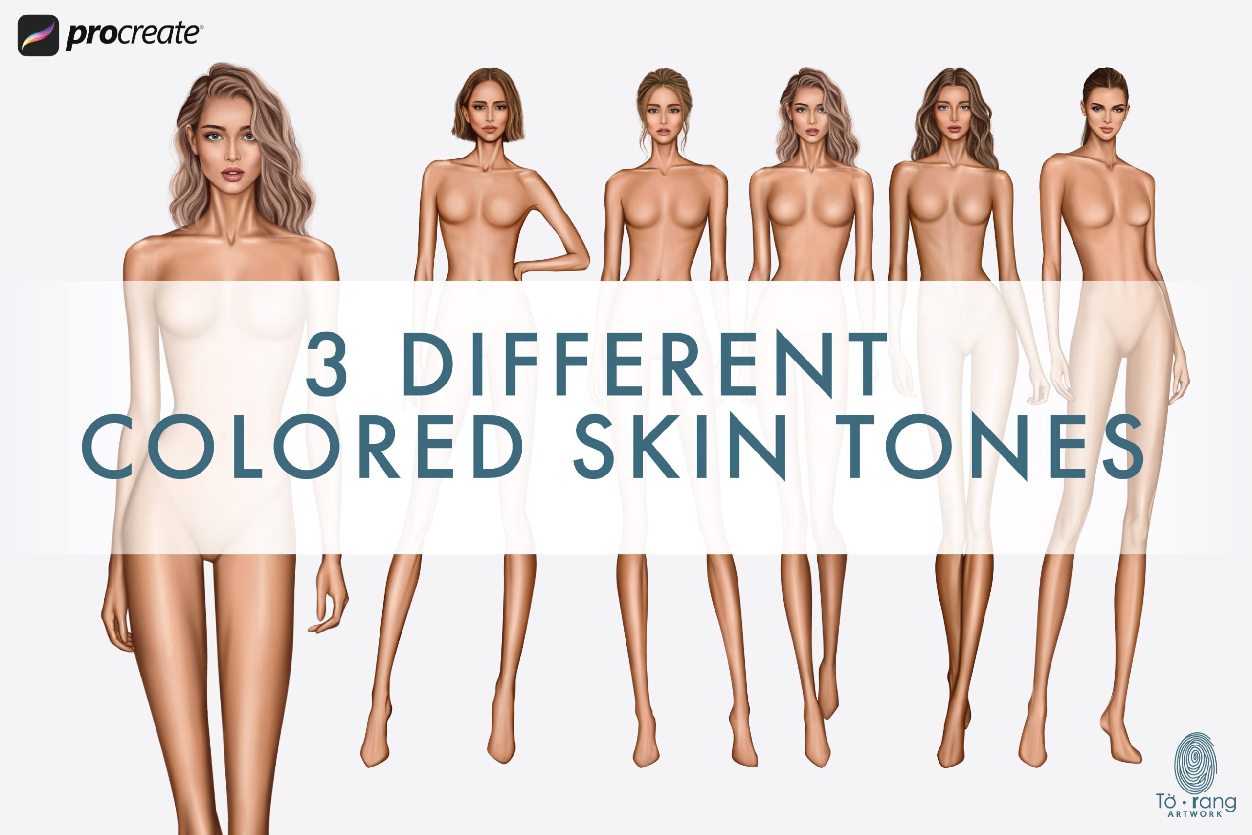 5 Female Fashion Croquis Templates - 10 Head Fashion Figure - Light, Medium, Tan Skin Tones Color - Image 2