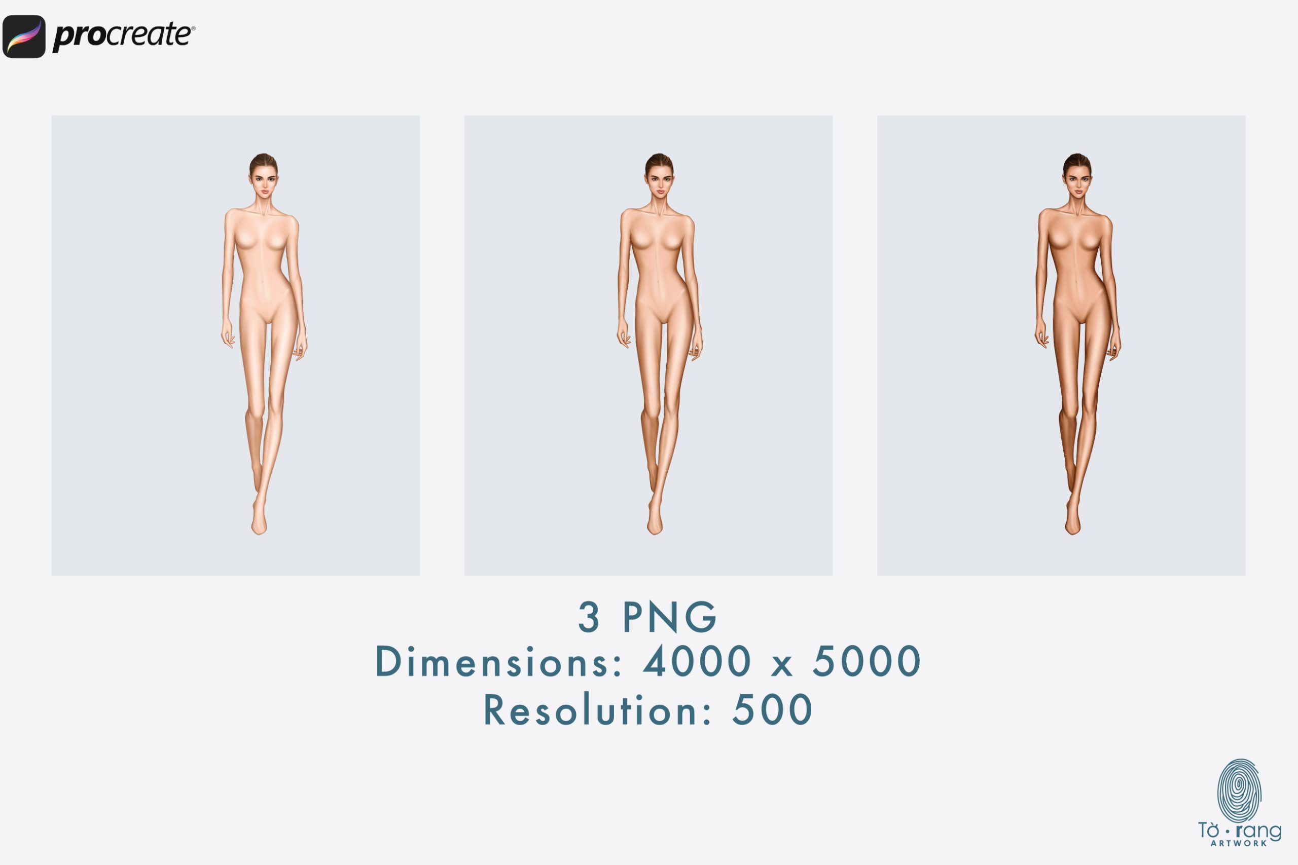 Female Fashion Croquis Templates, Runway Pose, 9 Head Fashion Figure, 3 Different Colored Skin Tones - Image 4