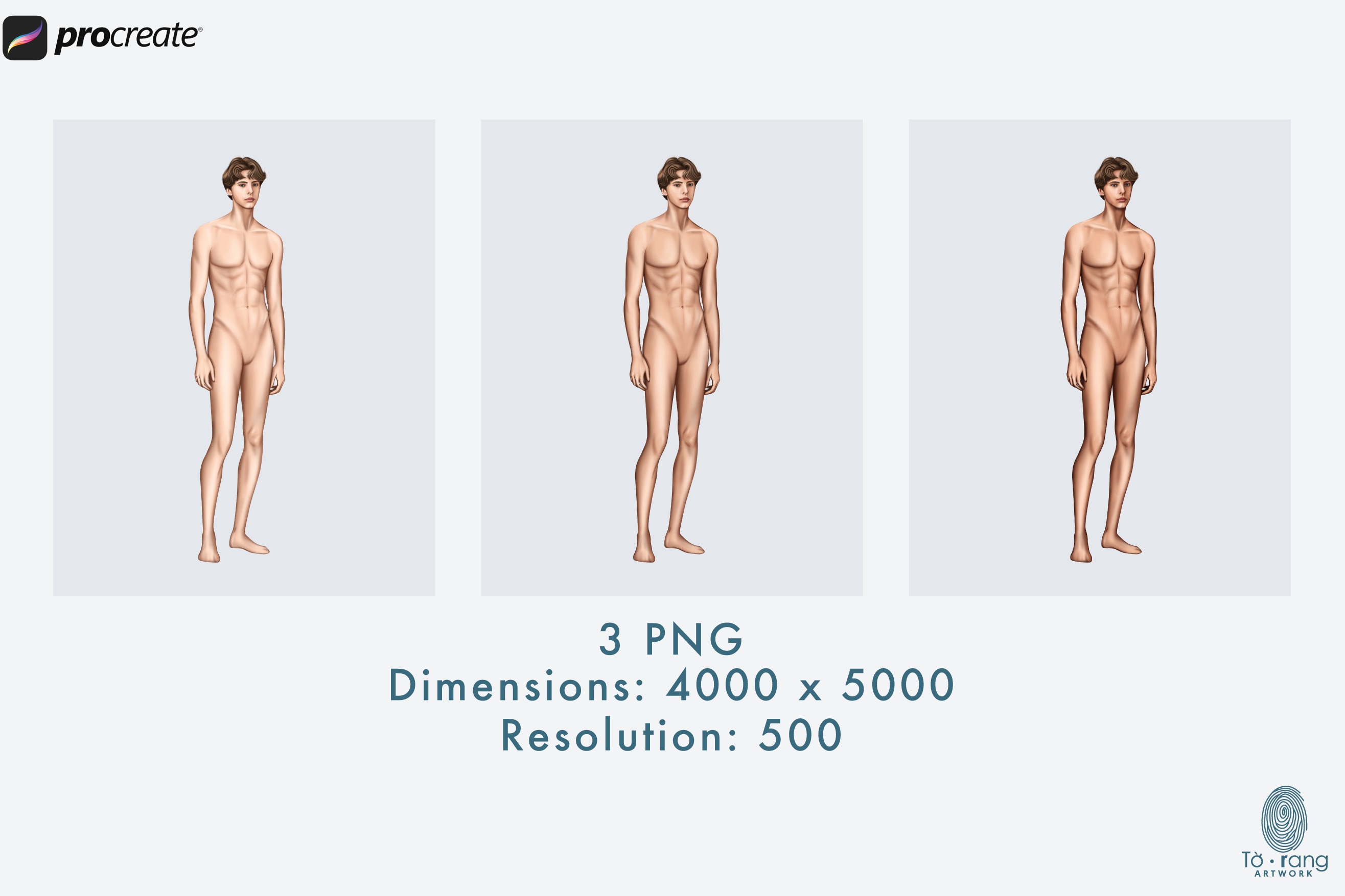 Male Fashion Croquis Templates, Relaxing Pose, 3 Different Colored Skin Tones, 9-Head Fashion Figure - Image 4
