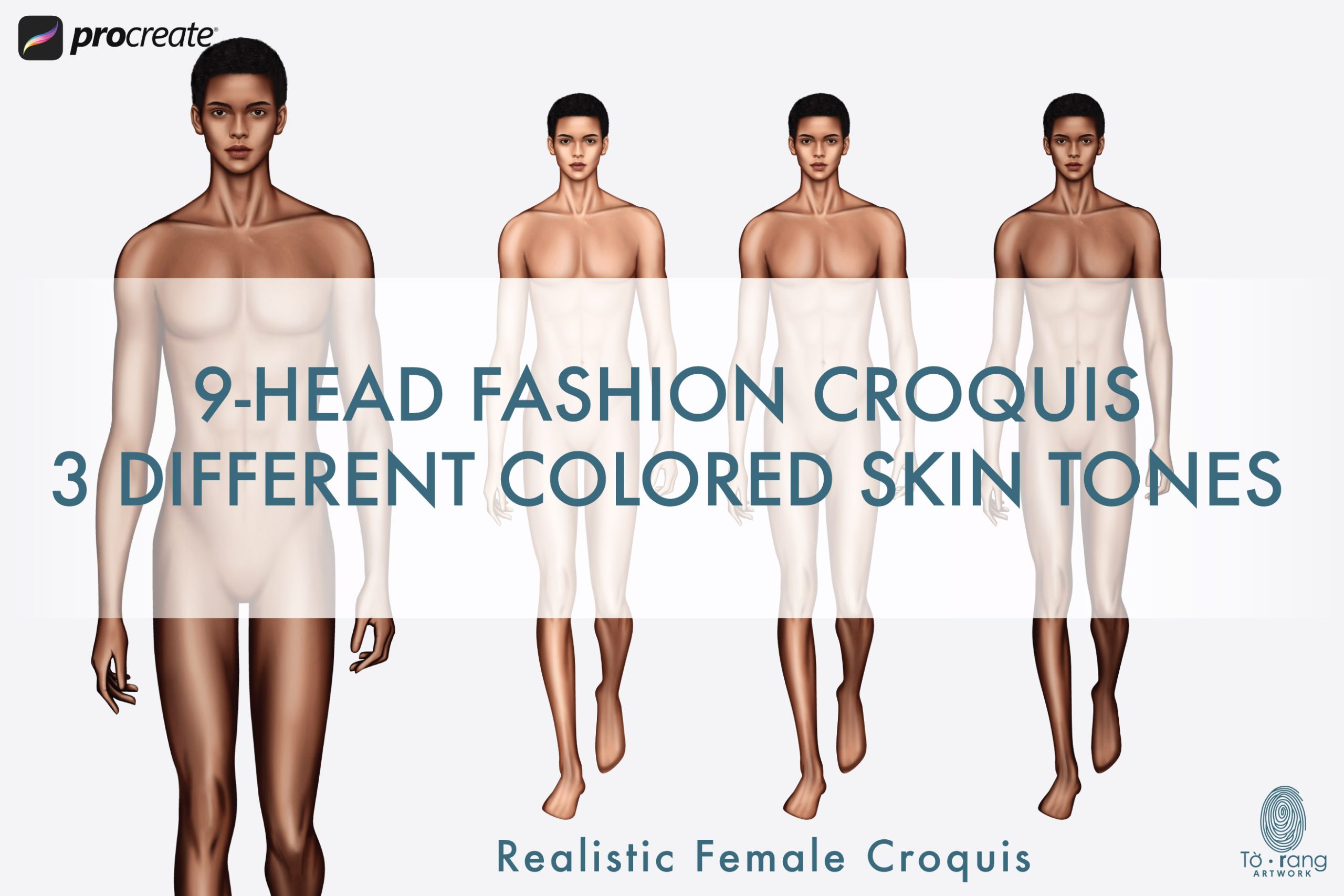 Male Fashion Croquis Templates, Catwalk Pose, 3 Different Colored Skin Tones, 9-Head Fashion Figure - Image 3
