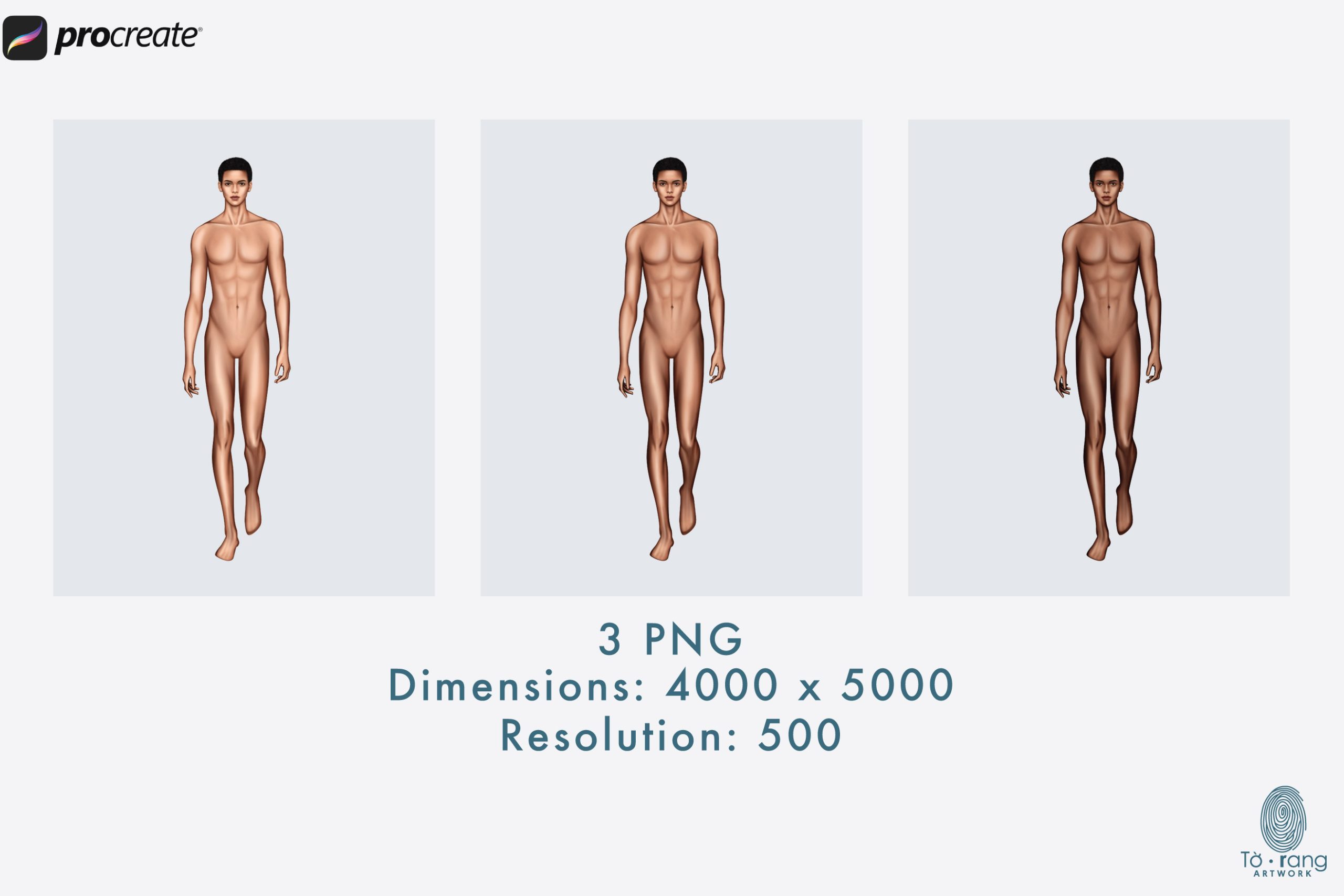 Male Fashion Croquis Templates, Catwalk Pose, 3 Different Colored Skin Tones, 9-Head Fashion Figure - Image 4