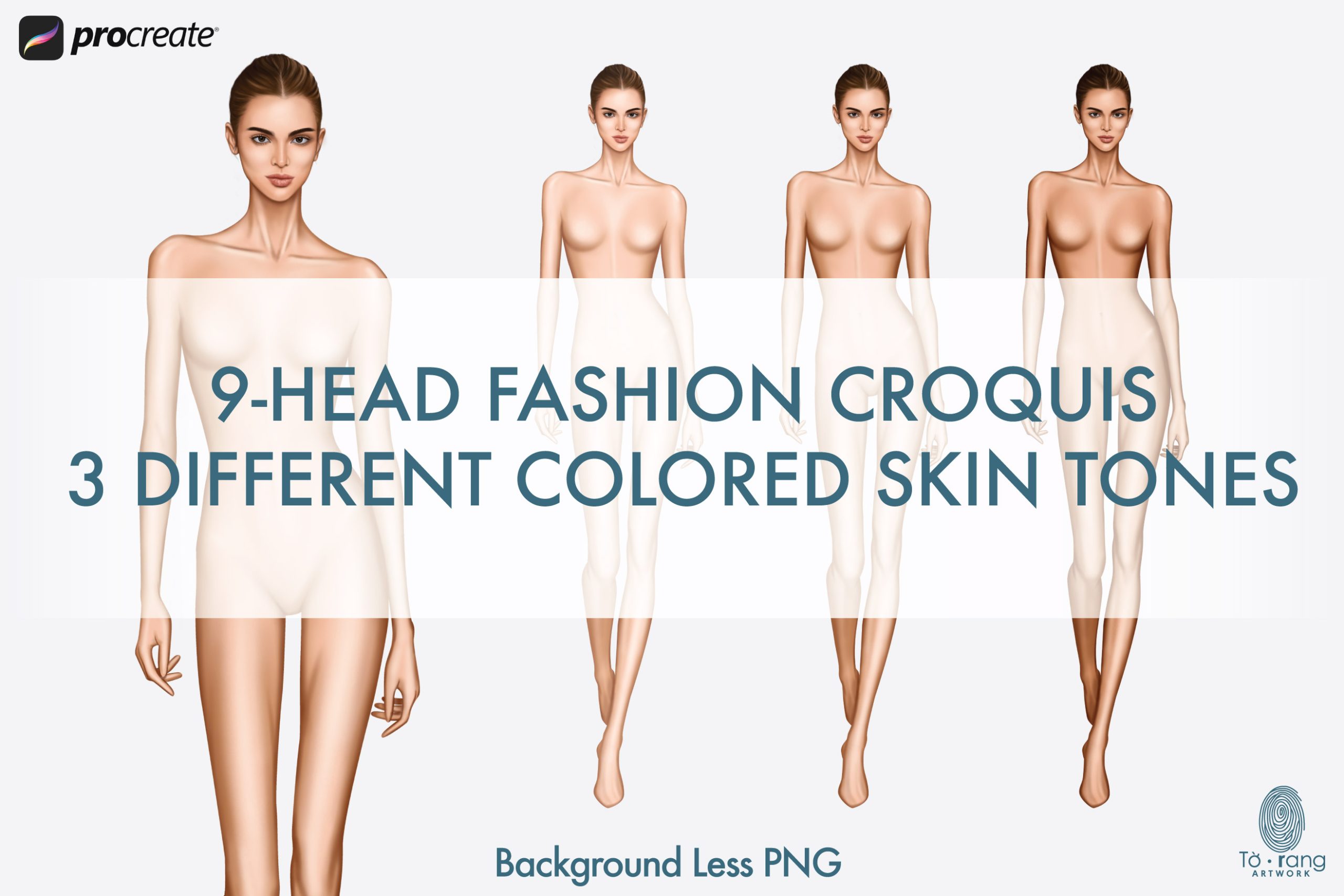 5 Female Fashion Croquis Templates - 9 Head Fashion Figure - Light, Medium, Tan Skin Tones Color - Image 7