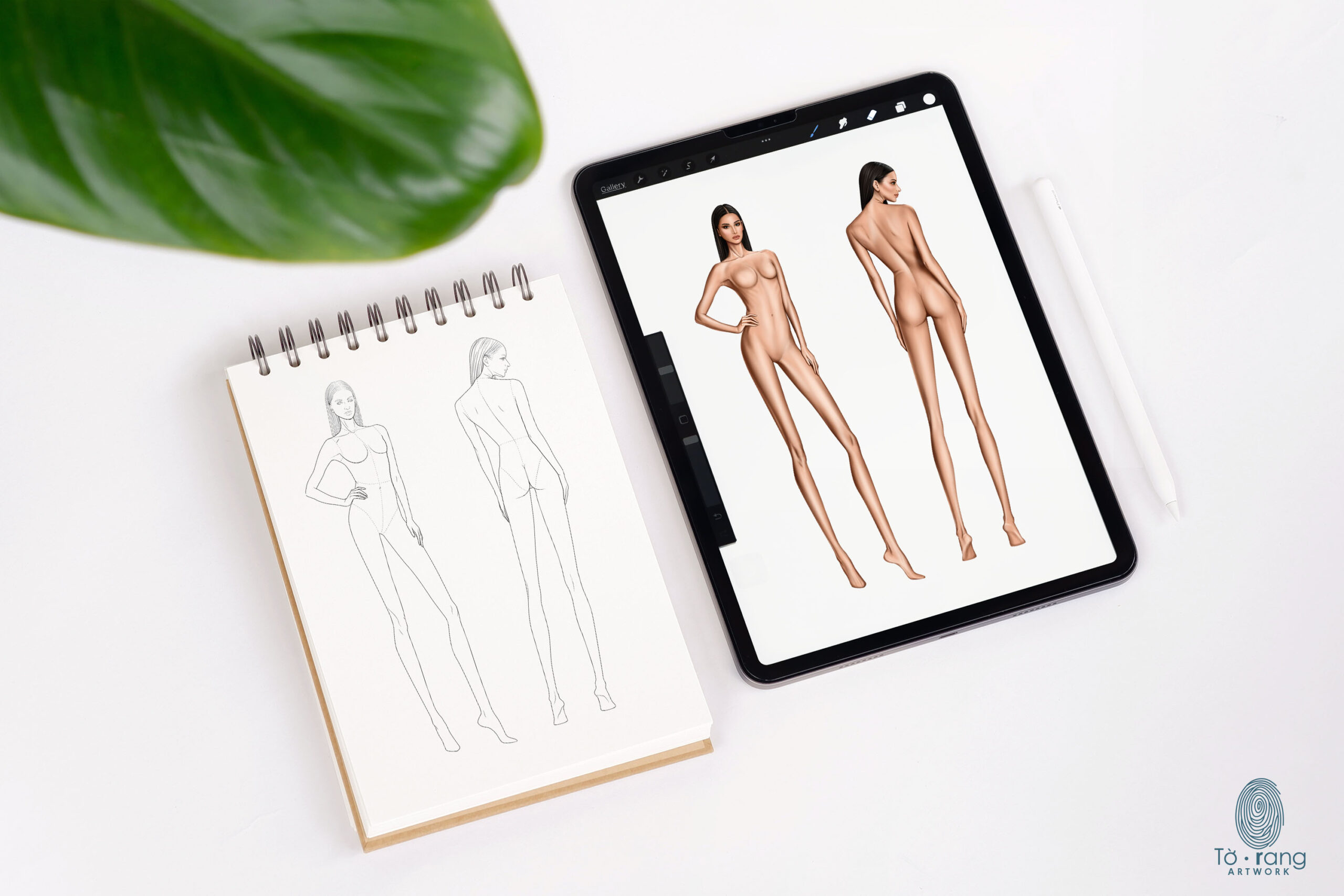 Female Fashion Croquis Templates, 10-Head, Front and Back, 3 Different Colored Skin Tones - Image 5