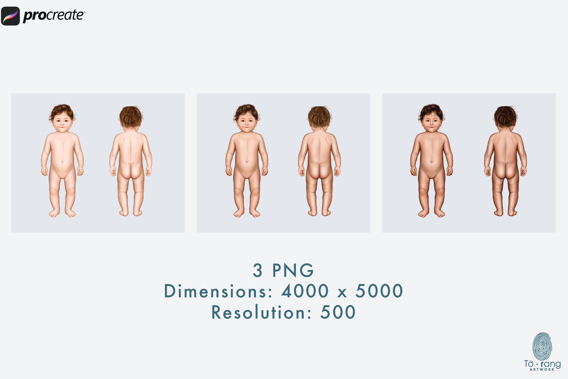 Baby Fashion Croquis Templates, Front and Back Views, 3 Different Colored Skin Tones - Image 5