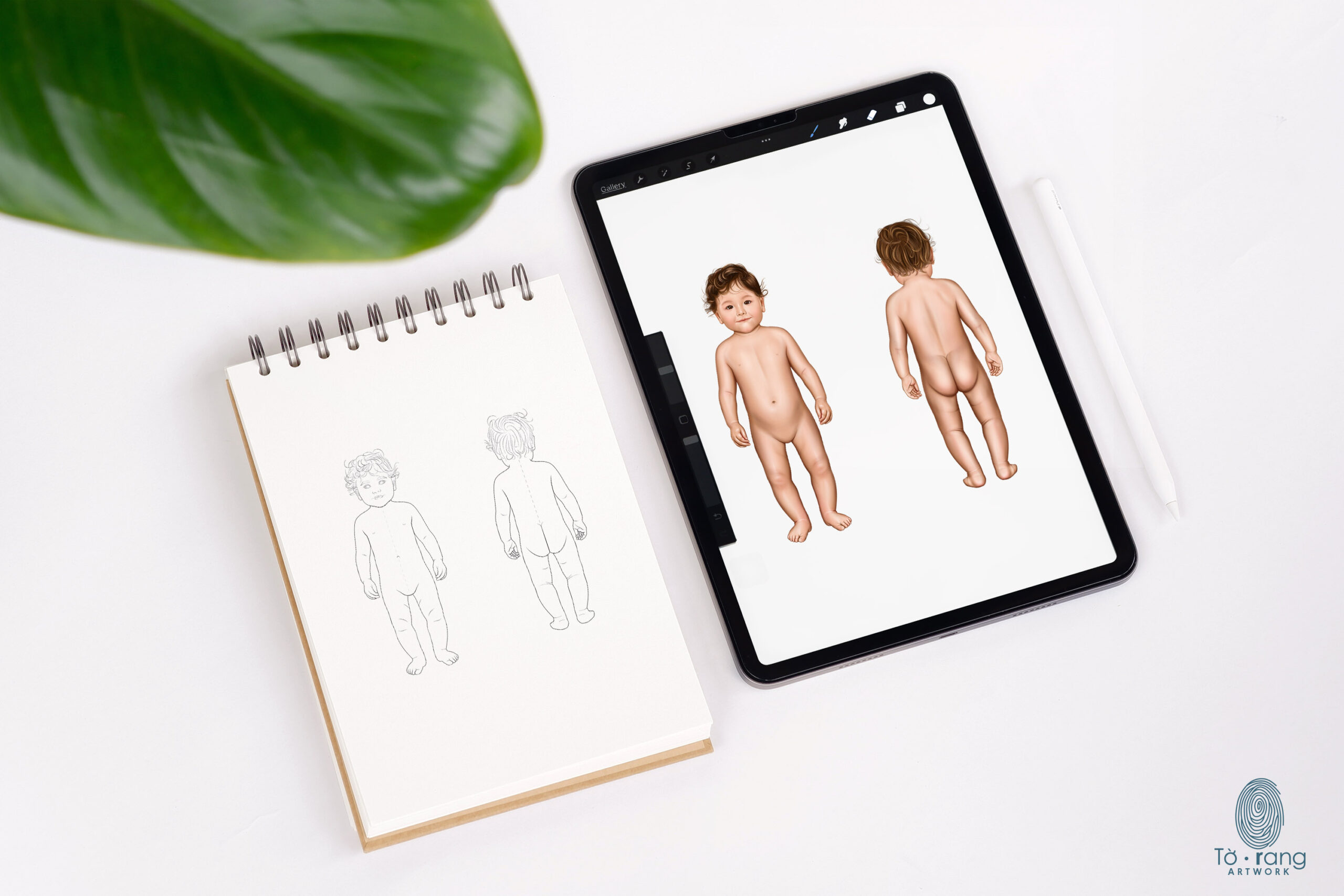 Baby Fashion Croquis Templates, Front and Back Views, 3 Different Colored Skin Tones - Image 6