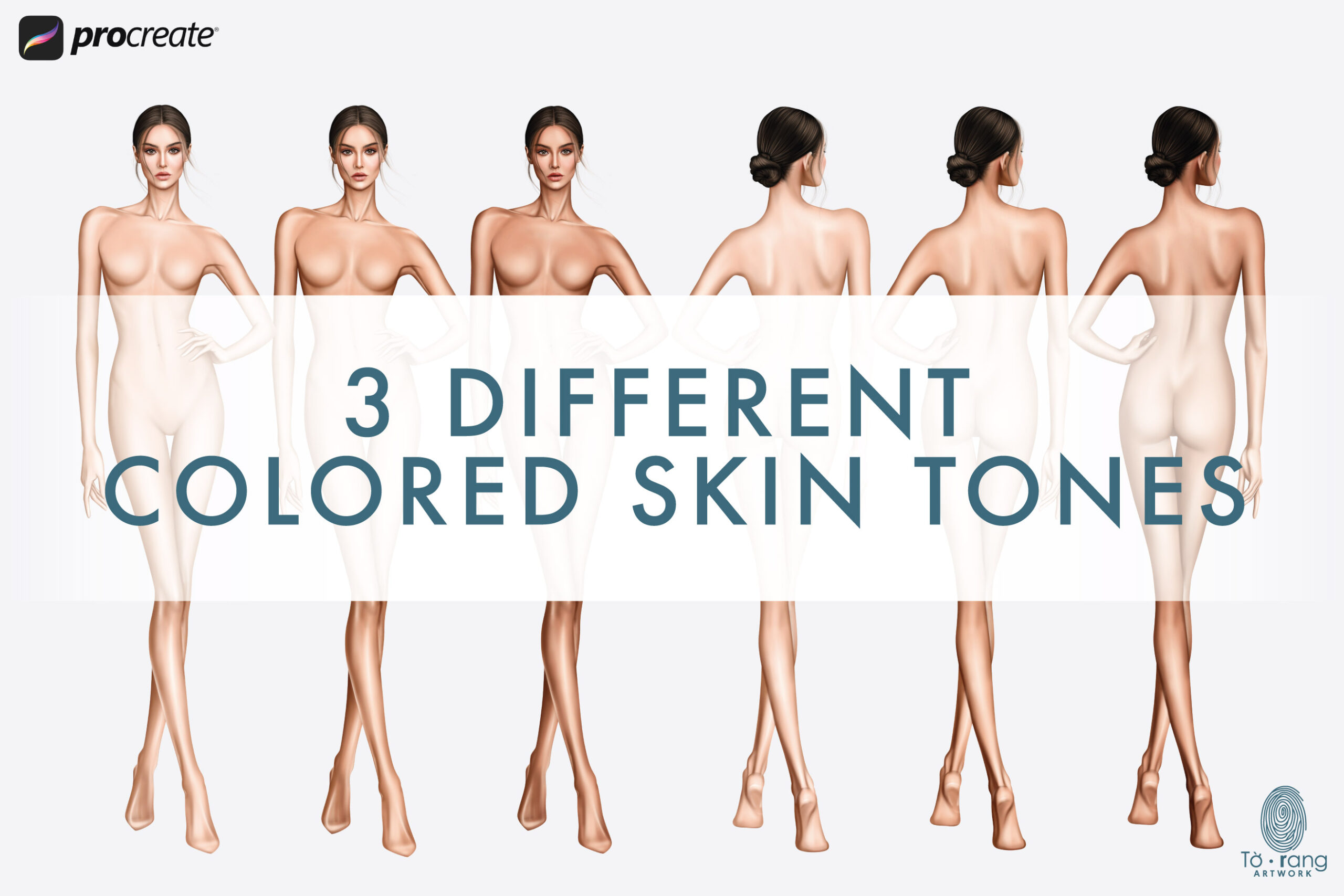 Female Fashion Figure Templates, 9-Head Proportions, Front & Back Views, 3 Skin Tones - Image 4