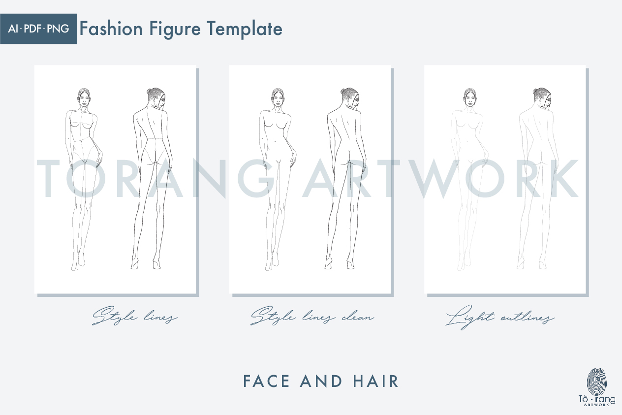 10-Head Fashion Figure Vector Template – Front & Back Views - Image 3