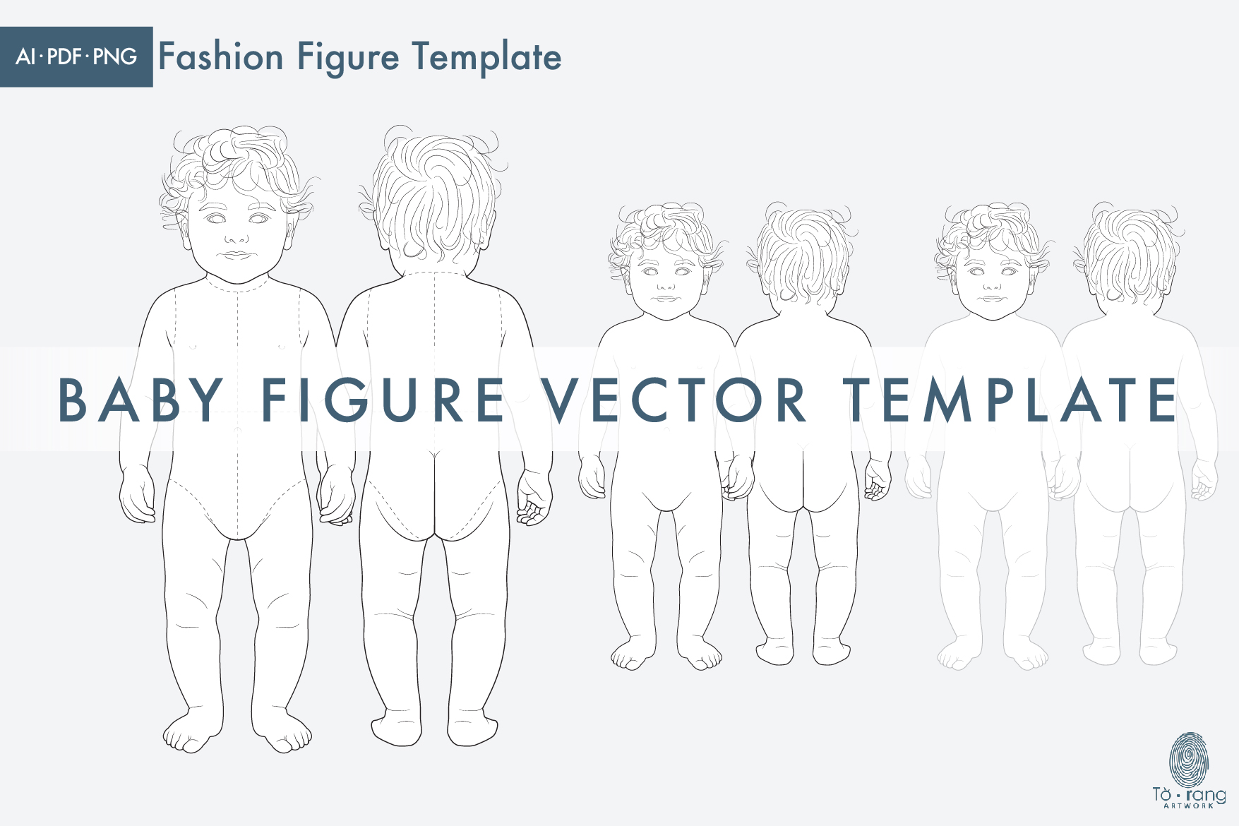 Baby Figure Vector Template, Front and Back Views