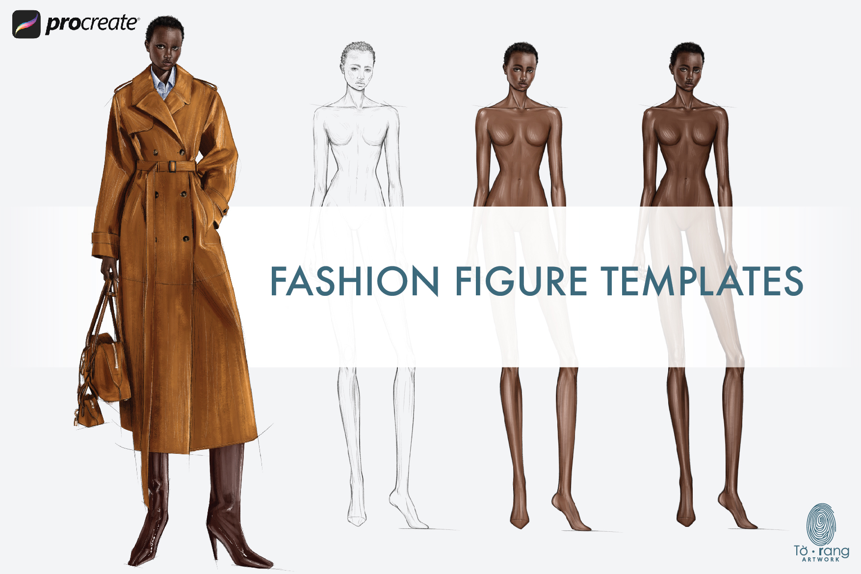 Fashion Figure Templates, 10-Head Female, Pencil Sketch and Skin Tone PNGs for Procreate & Digital Fashion Illustration