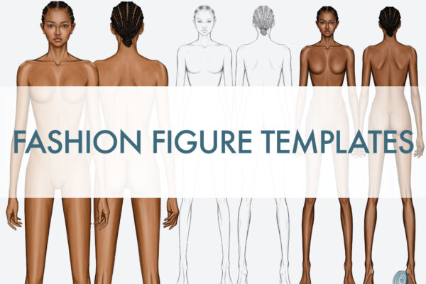 Dark Skin Fashion Figure Templates - 9-Head Standing Croquis (Front & Back Views, PNG for Procreate)